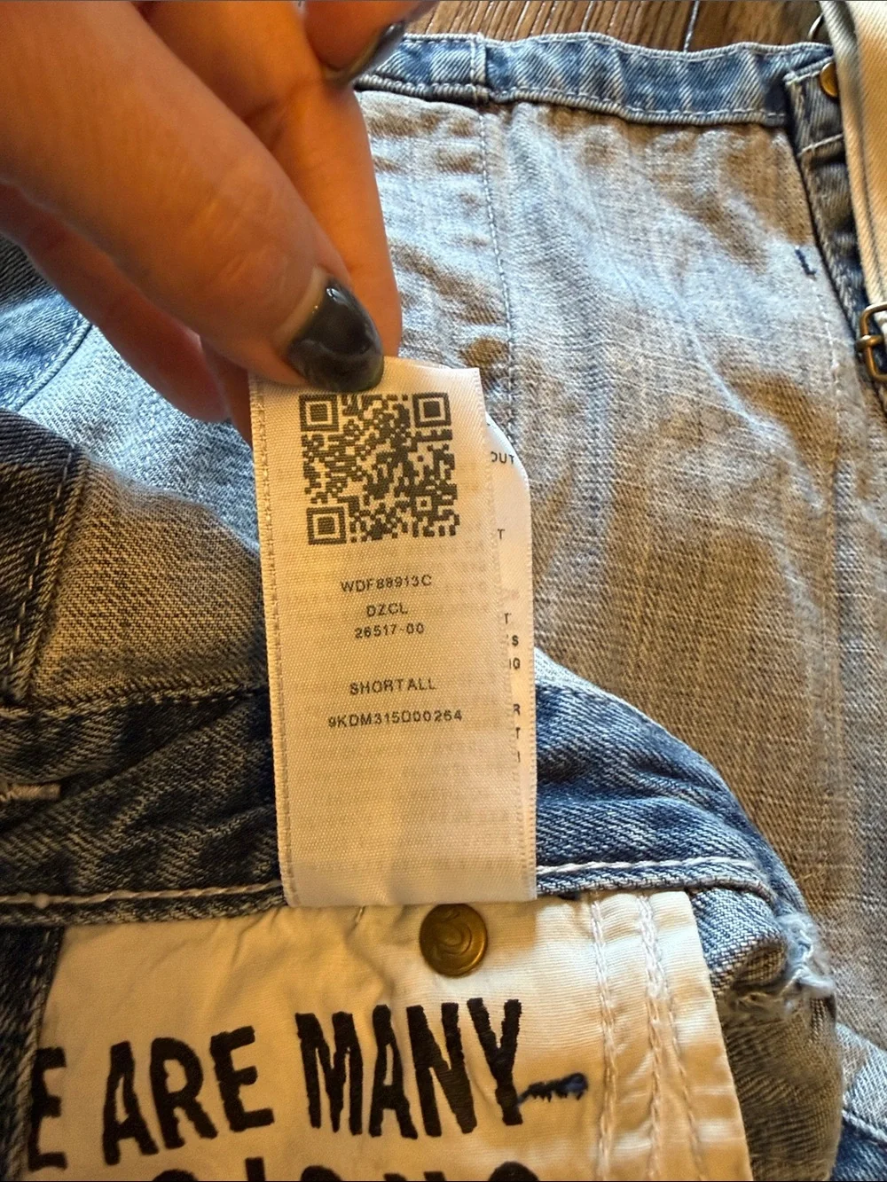 True Religion Two-Tone White Beige and Dark Blue Denim Short Overalls